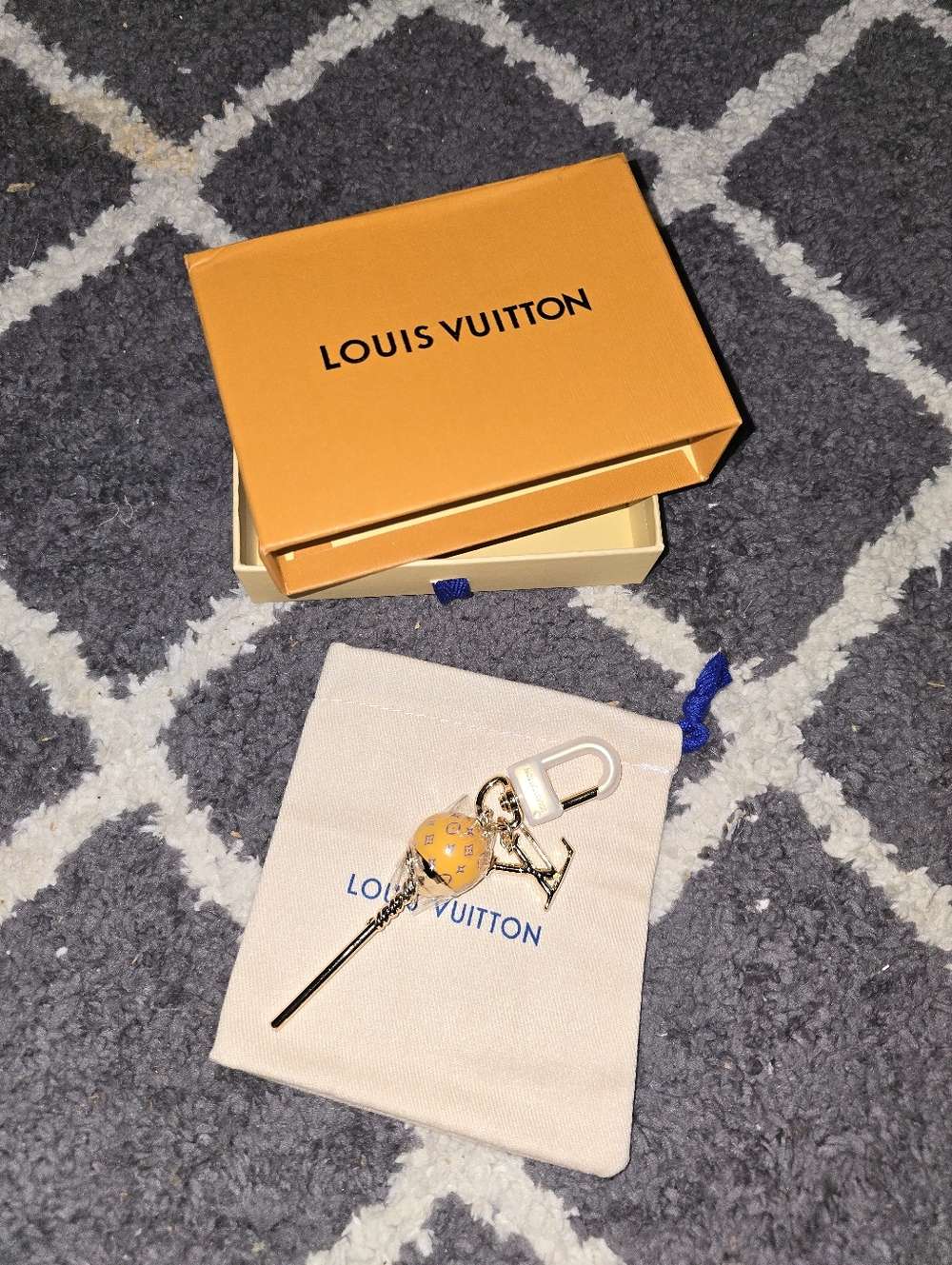 Yellow Lollipop Charm Keychain With Dust Bag And Box